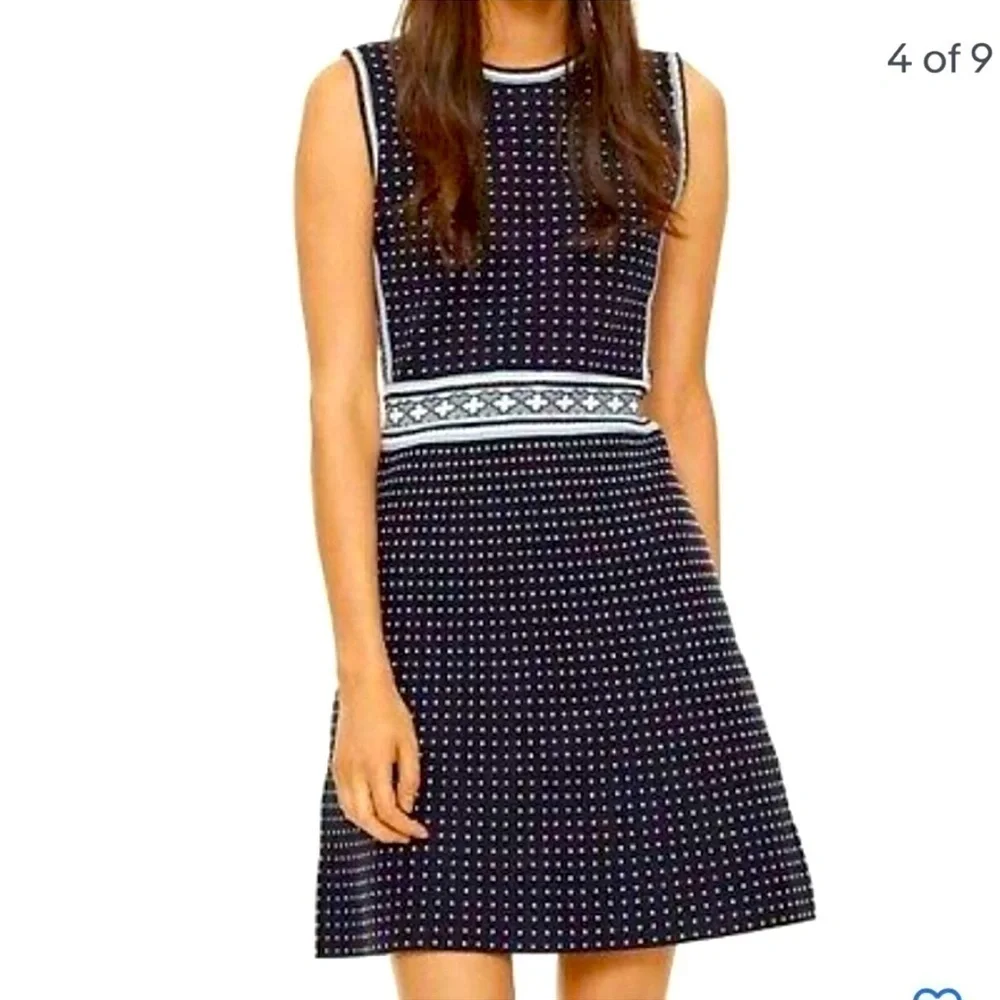 🔥🆕 TORY BURCH navy geo stitch knit dress SIZE SMALL